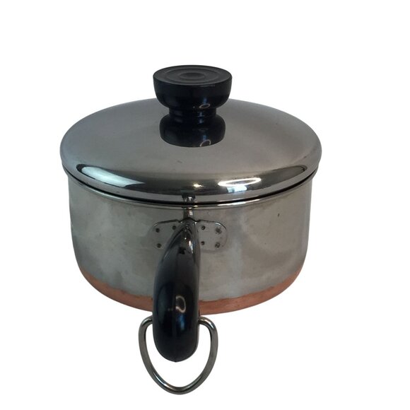 Vtg Revere Ware 1 Qt/95L Sauce Pan w/Lid Indonesia Double Ring Copper Stainless - Picture 4 of 11